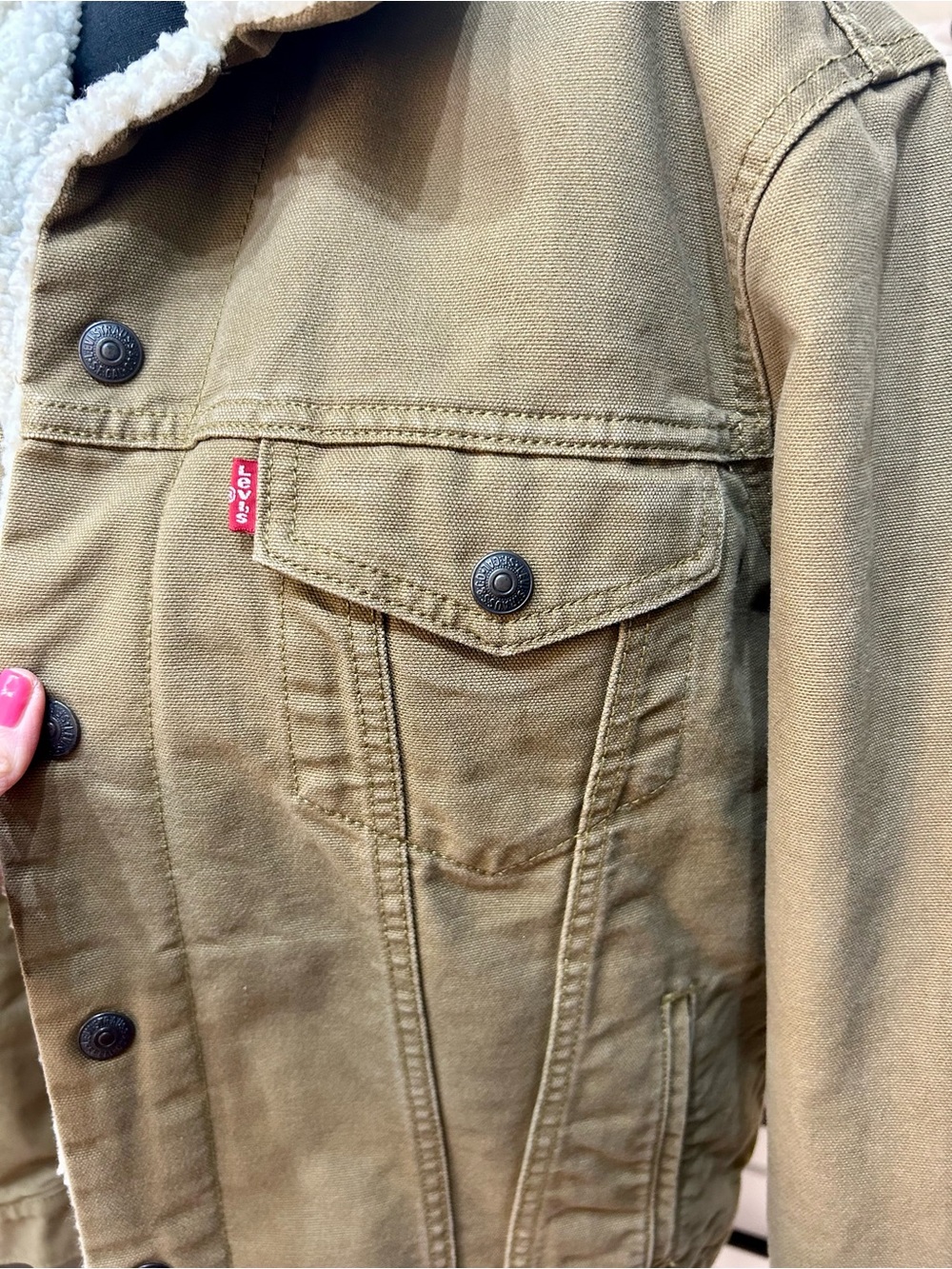Levi's Type lll Canvas Men's Olive Sherpa-Lined Trucker Jacket - Picture 3 of 7
